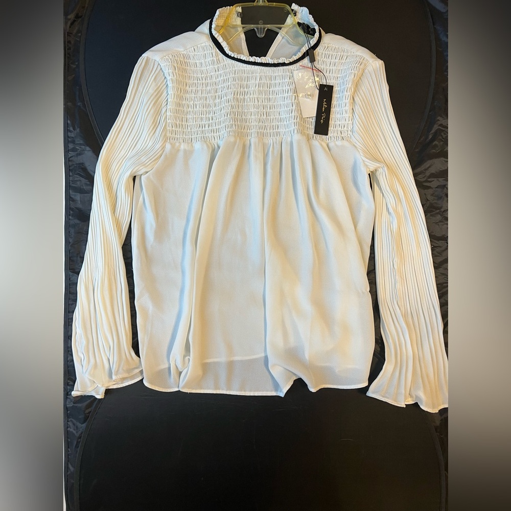 Mellisa Paige Flowy Sheer Peasant  Tunic Boho Style Cream Top SzS Cottagecore